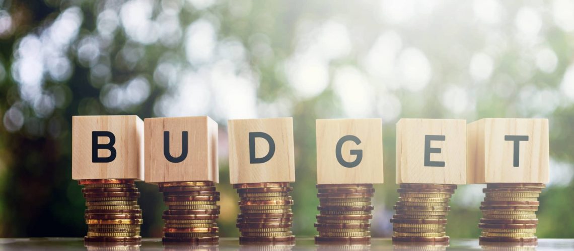 Wooden blocks with text Budget